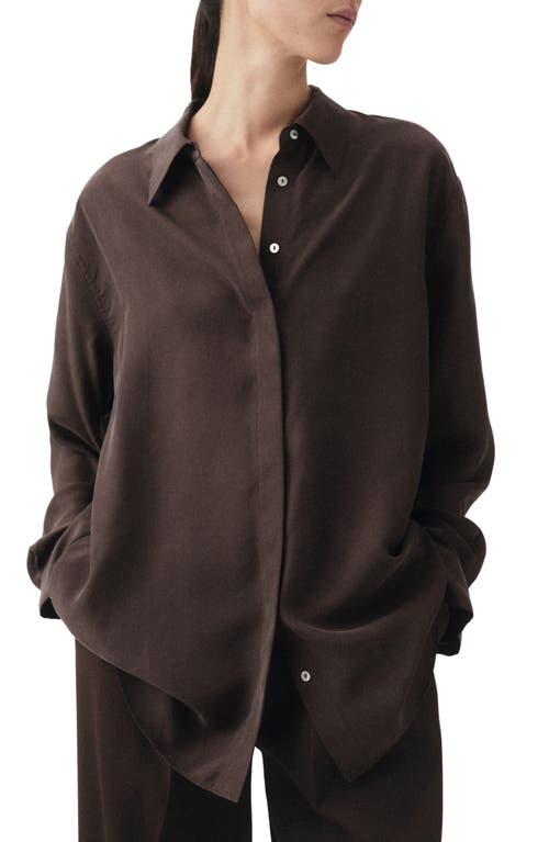 Mango Oversize Silk Button-up Shirt In Brown