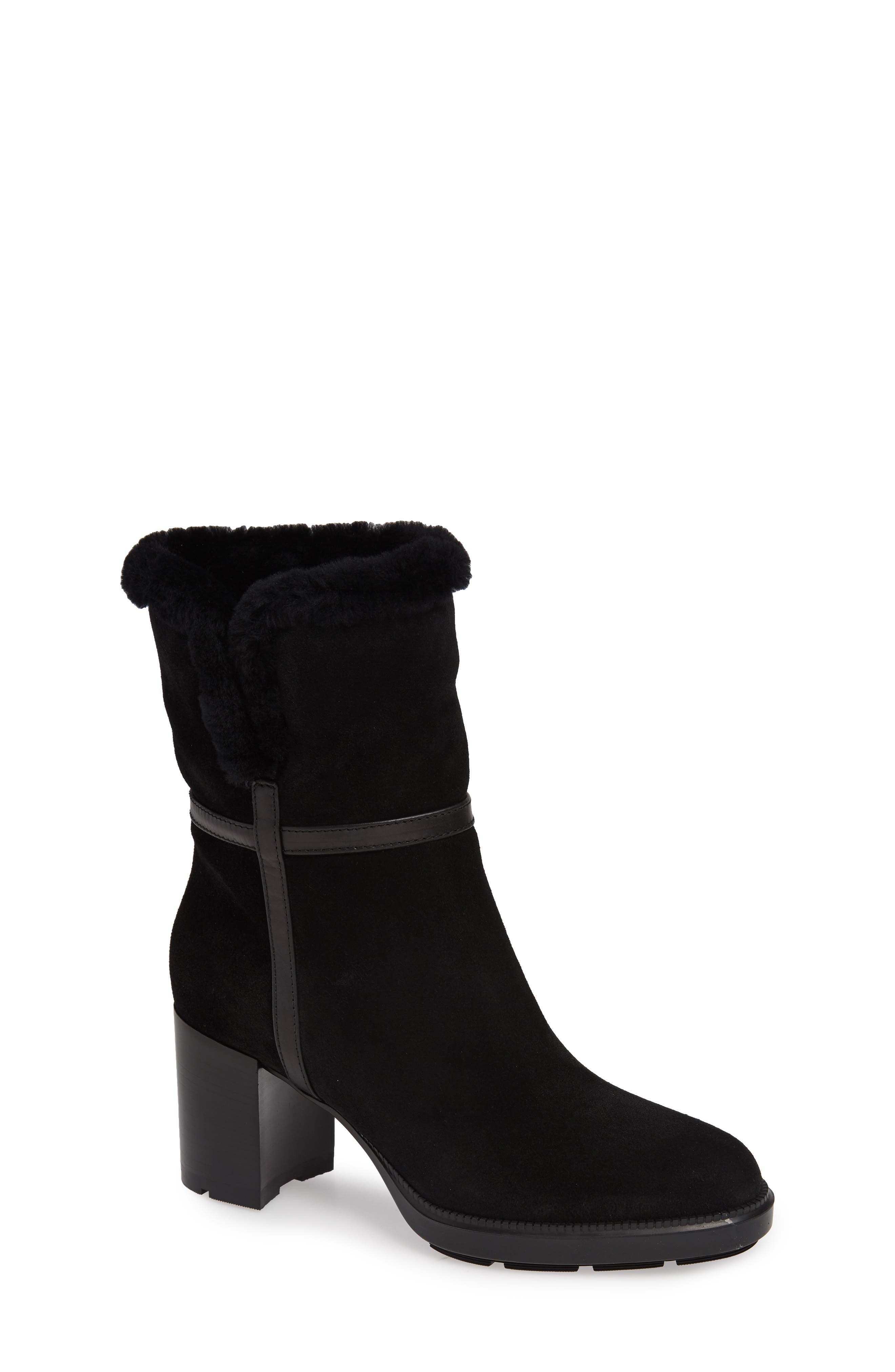 Isolda Genuine Shearling Weatherproof Boot, Main, color, BLACK
