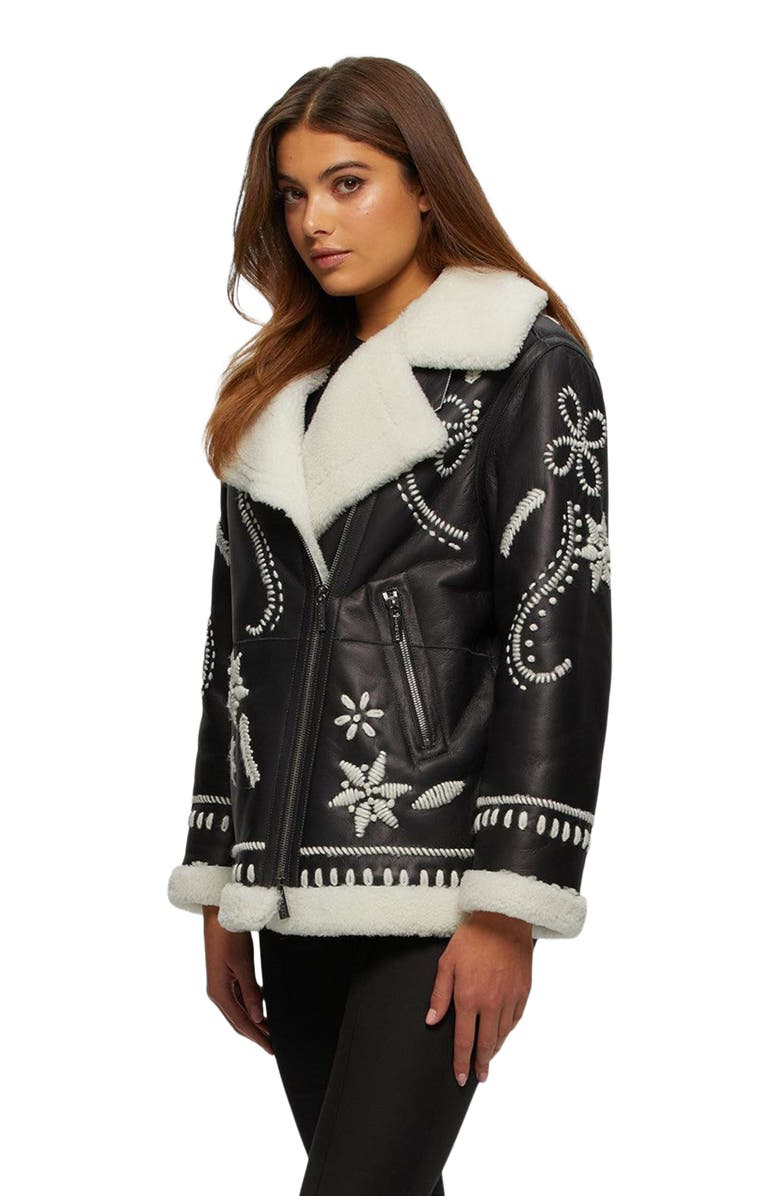 GORSKI Genuine Shearling Jacket With Embroidery, Alternate, color, Black/White