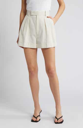 FRAME Pleated Wide Cuff Cotton & Linen Shorts