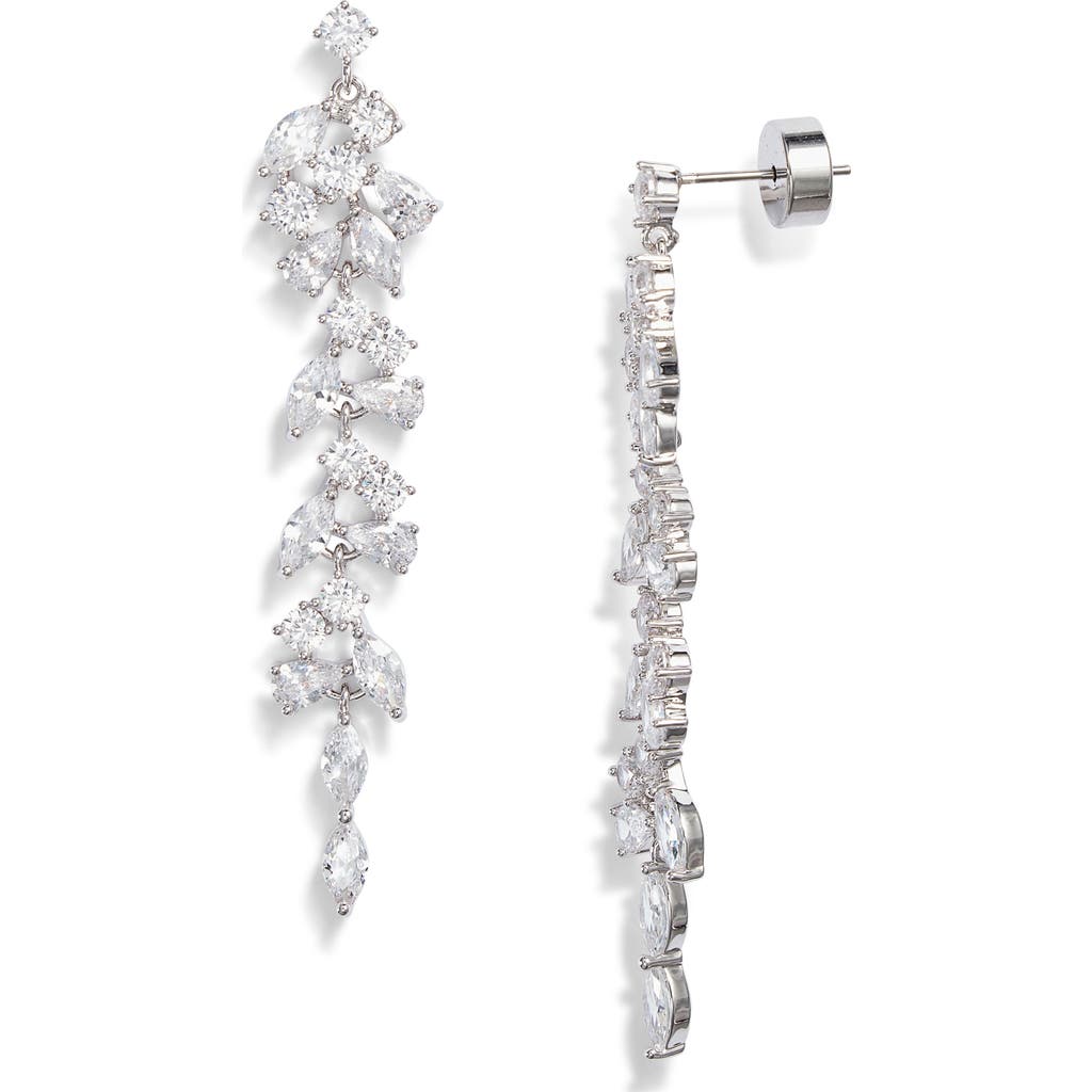 Nordstrom Scattered Cubic Zirconia Linear Drop Earrings In Clear- Silver