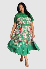 Coast Plus Lace Pleated Floral Midi Dress
