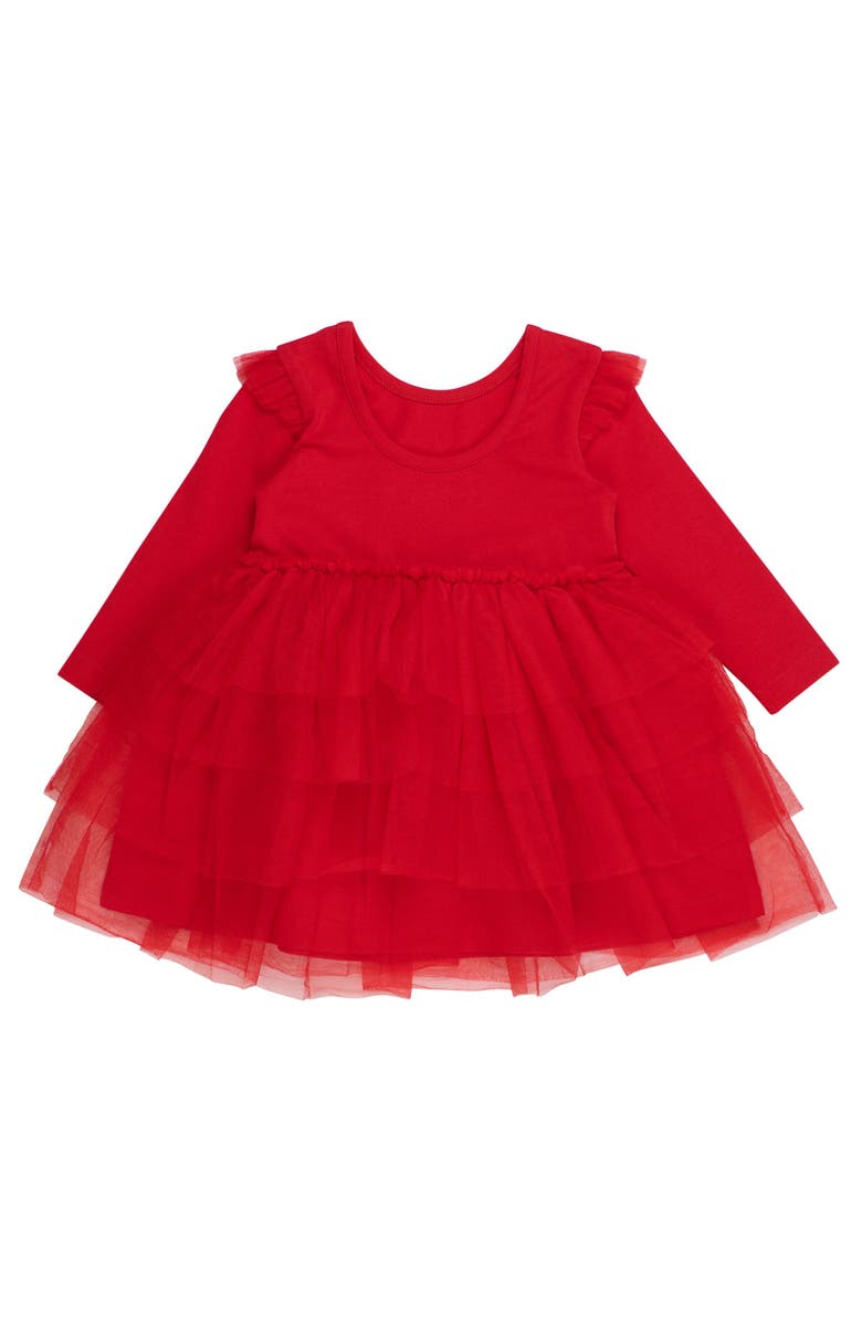 RuffleButts Toddler Girls Flutter Tulle Long Sleeve Twirl Dress, Alternate, color, Red