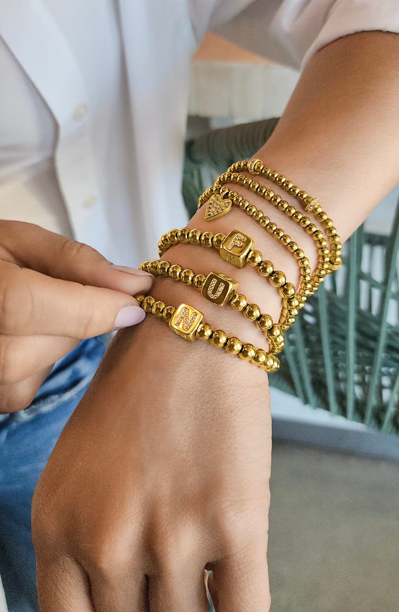 Adornia Crystal Initial Stretch Bracelet, Alternate, color, Gold-E