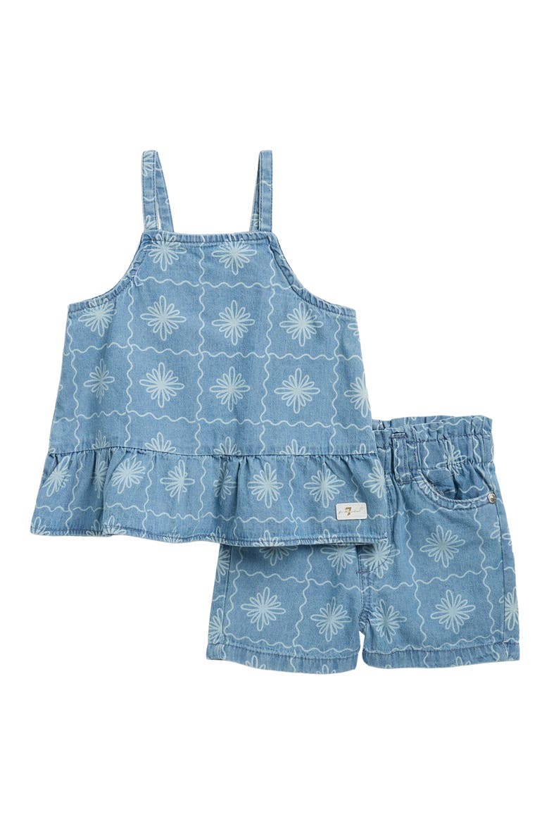 Denim Ruffle Tank & Shorts Set, Main, color, BLUE WASH