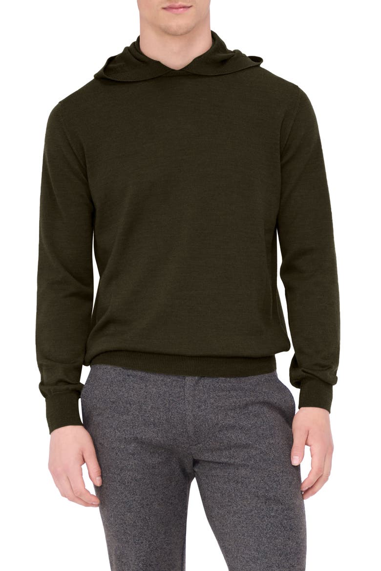 Merino Wool Hooded Sweater, Main, color, FOREST