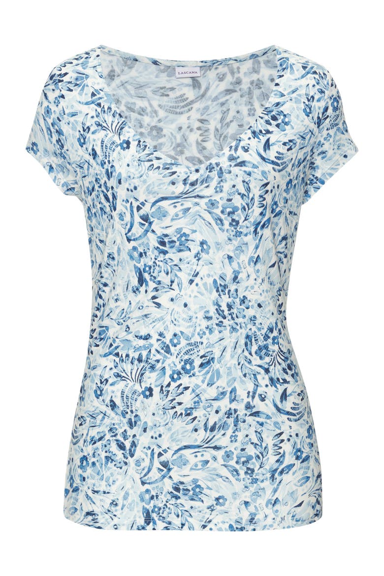 Floral Ruched V-Neck Top, Alternate, color, Blue Floral