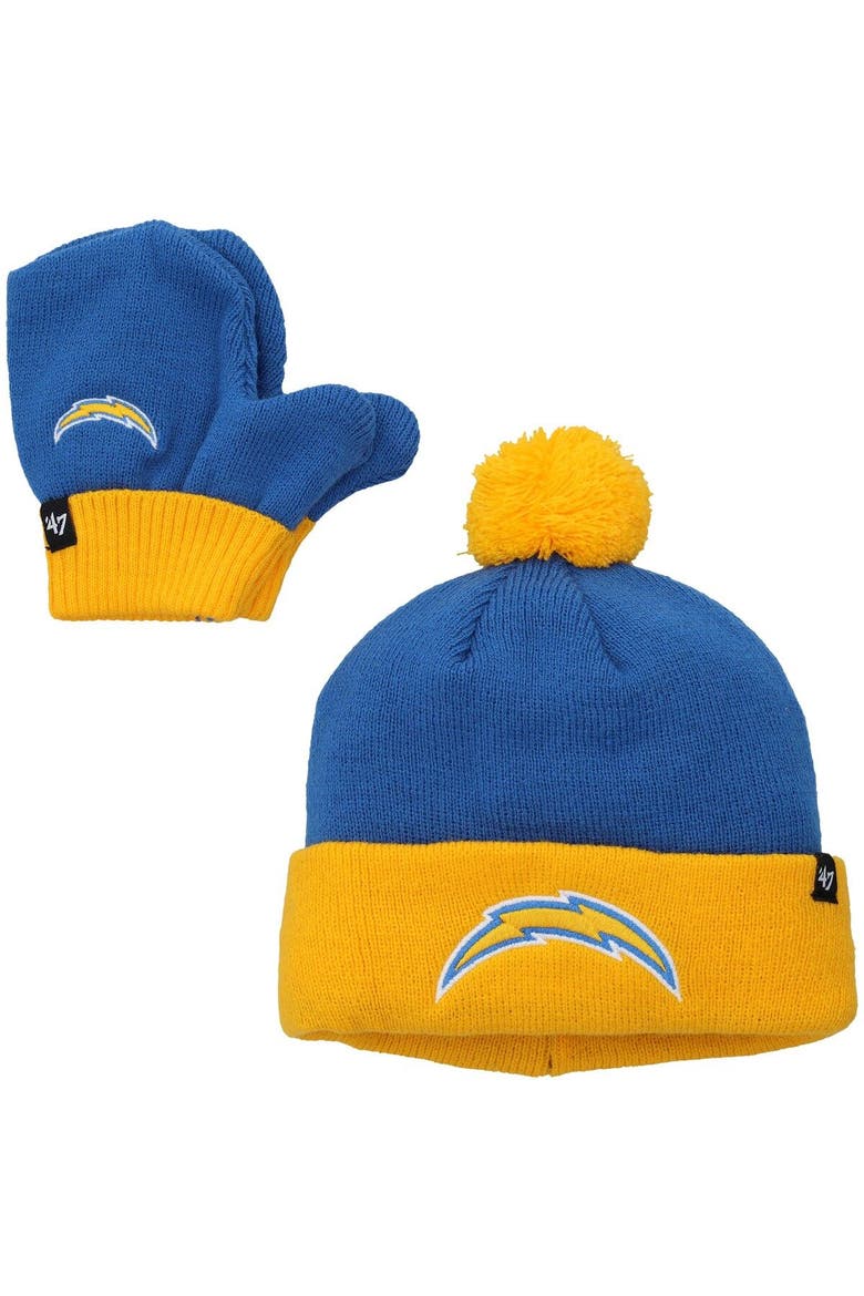 Toddler '47  Powder Blue/Gold Los Angeles Chargers Bam Bam Cuffed Knit Hat with Pom & Mittens Set, Main, color, Powder Blue