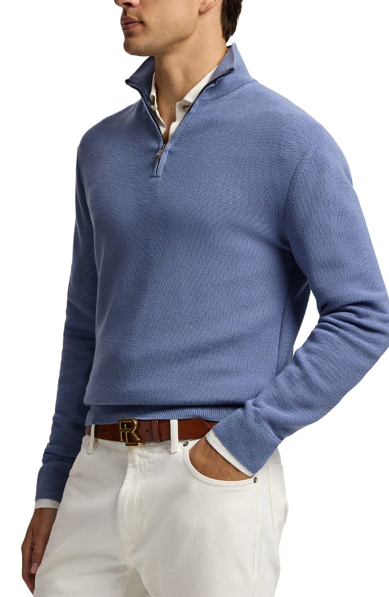 Ralph Lauren Purple Label Wool Piqué Half Zip Sweater, Alternate, color, Soft Blue
