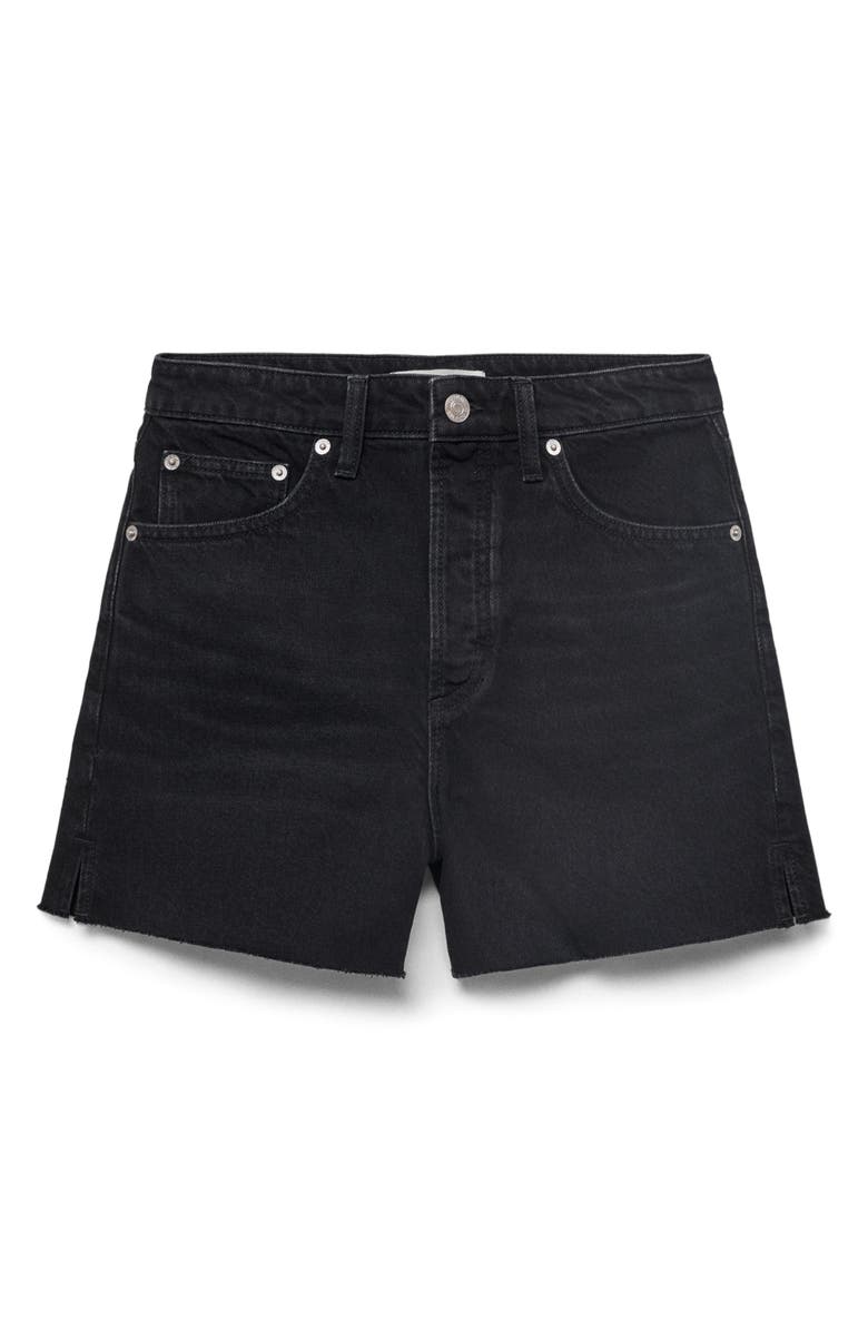 MANGO Button Fly Fray Hem Denim Shorts, Main, color, Open Grey