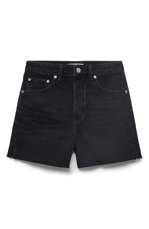 Button Fly Fray Hem Denim Shorts