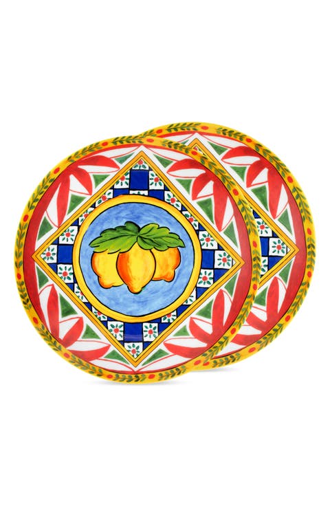 Set of 2 Carretto Lemon Porcelain Dinner Plates