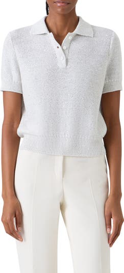 トップス orimi 24ss GLITTER KNIT POLO Akris Sequin Linen & Cotton Blend Polo Sweater | Nordstrom
