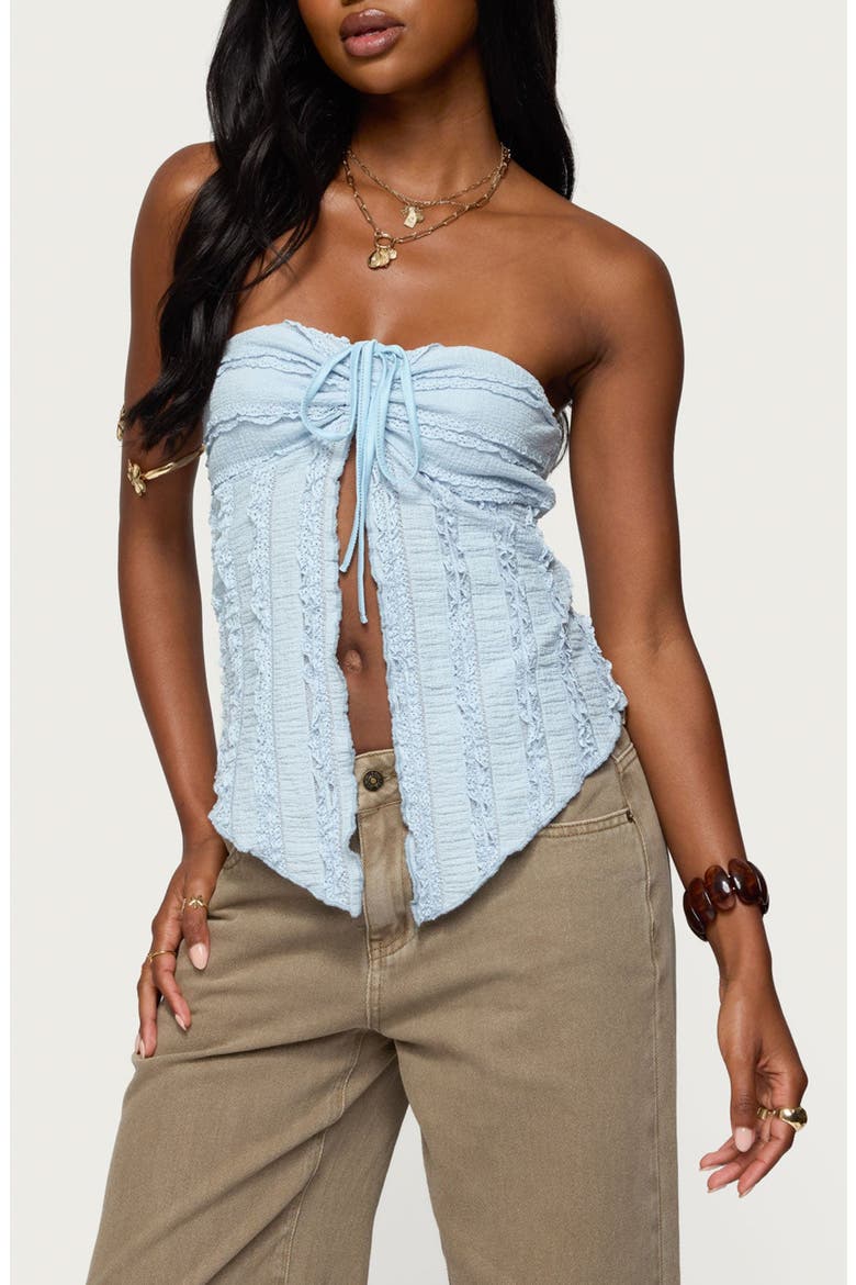 Textured Ruffle Split Front Strapless Top, Main, color, LIGHT-BLUE