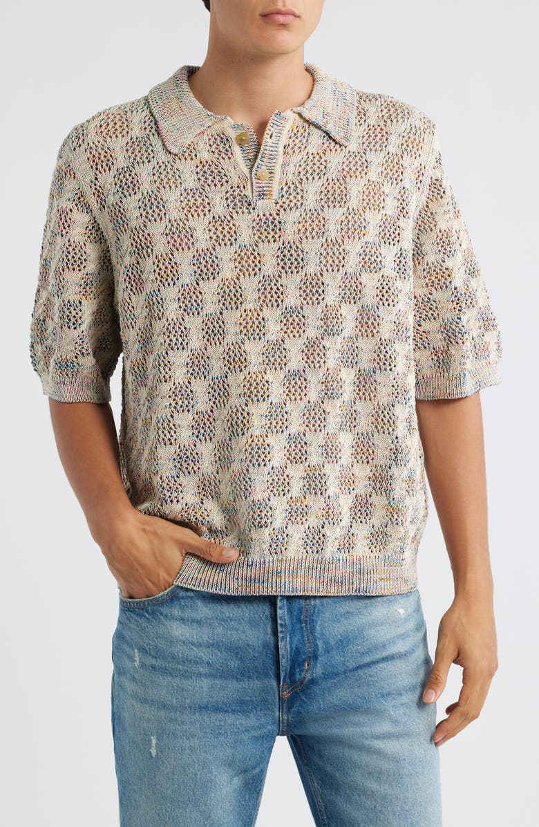 Corridor Cable Lace Open Knit Polo Sweater, Main, color, Natural