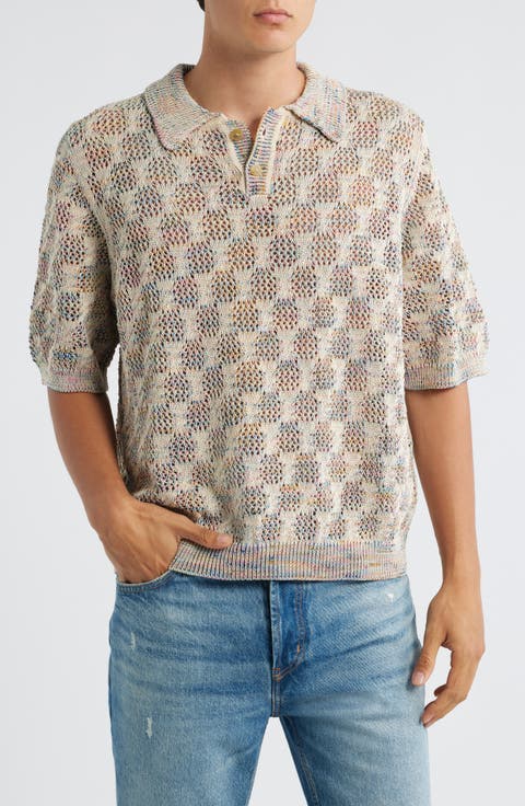 Cable Lace Open Knit Polo Sweater