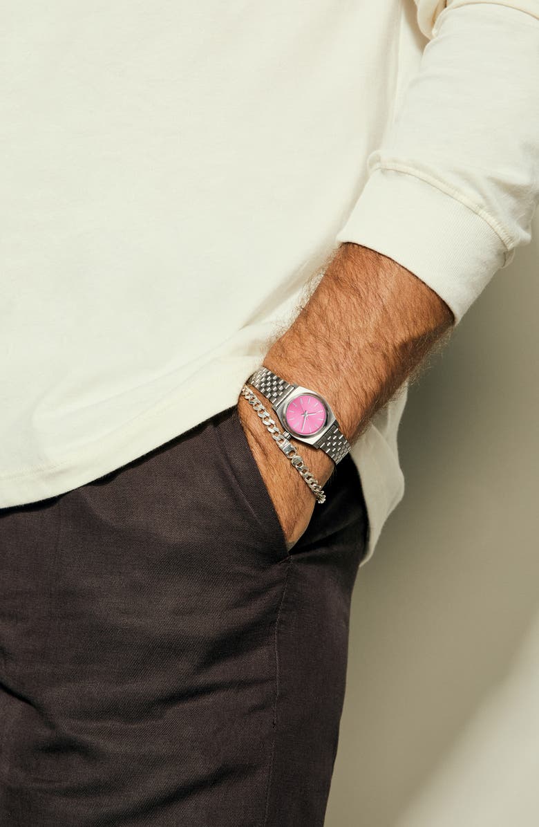 Nixon The Small Time Teller Bracelet Watch, 26mm, Alternate, color, Silver / Pink