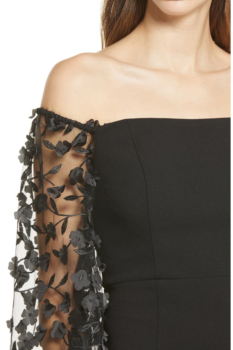Off the Shoulder Balloon Long Sleeve Dress, Alternate, color, BLACK