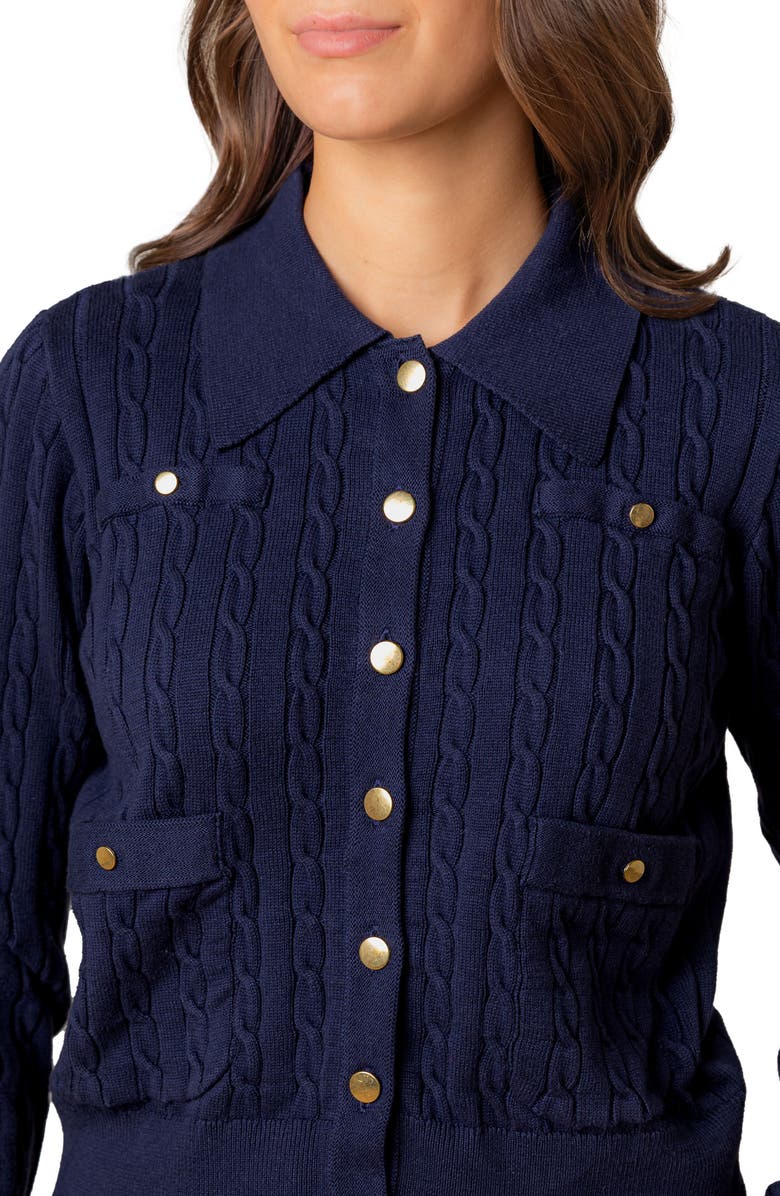 Hope & Henry Organic Cable Knit Collared Cardigan Sweater, Alternate, color, Navy Cable