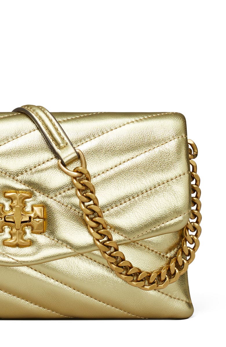Tory Burch Kira Chevron Quilted Metallic Leather Wallet on a Chain, Alternate, color, 