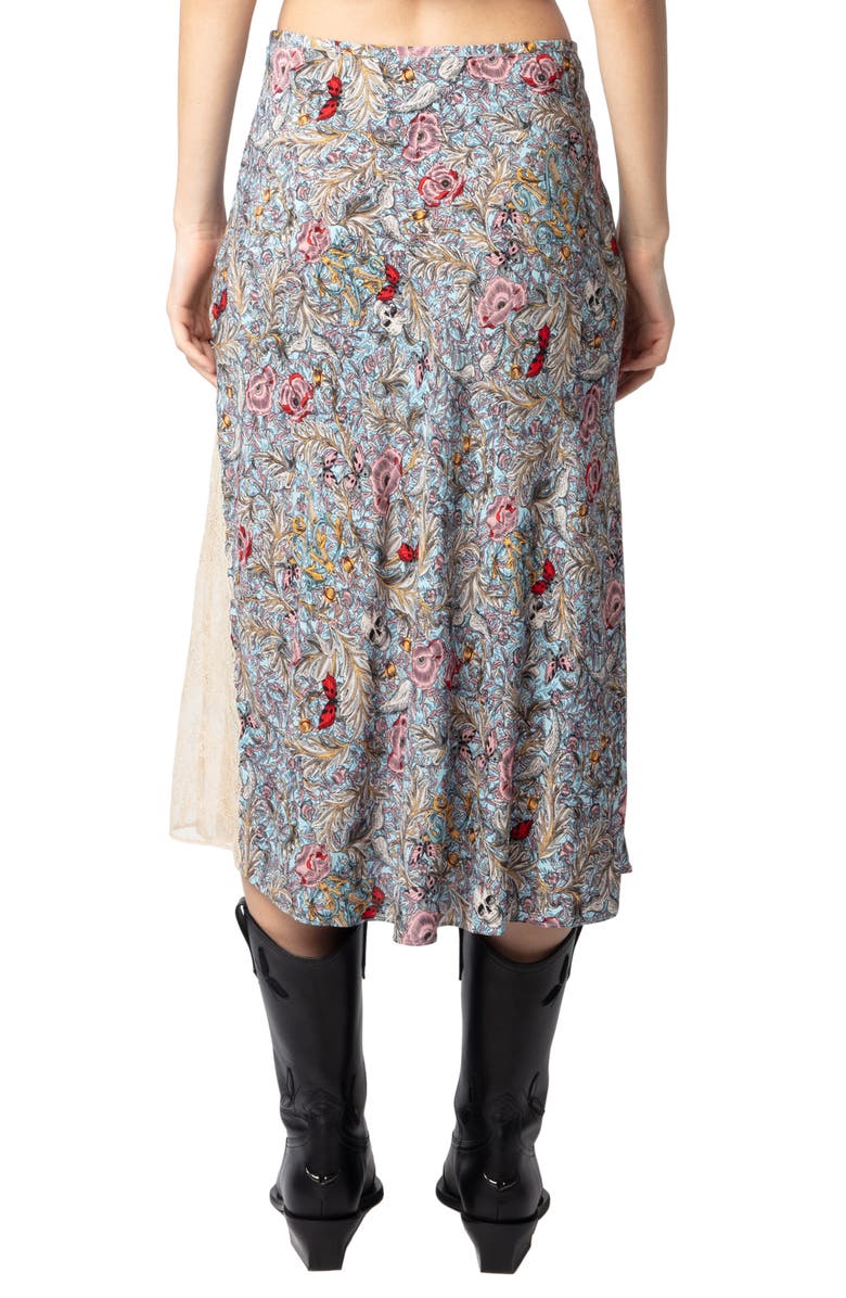 Zadig & Voltaire Jayla British Flowers Lace Inset Midi Skirt, Alternate, color, 