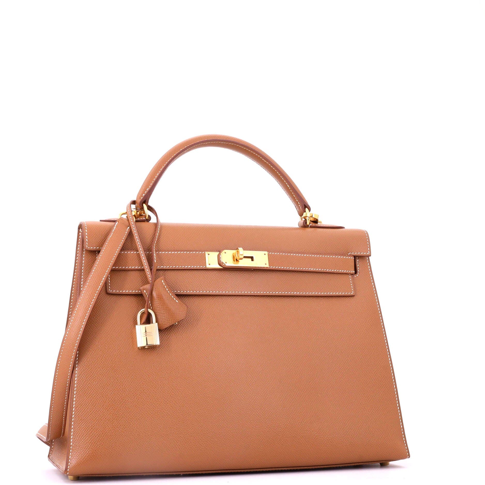 Pre-Owned Hermes Kelly Handbag Brown Courchevel with Gold Hardware 32, Alternate, color, Gold