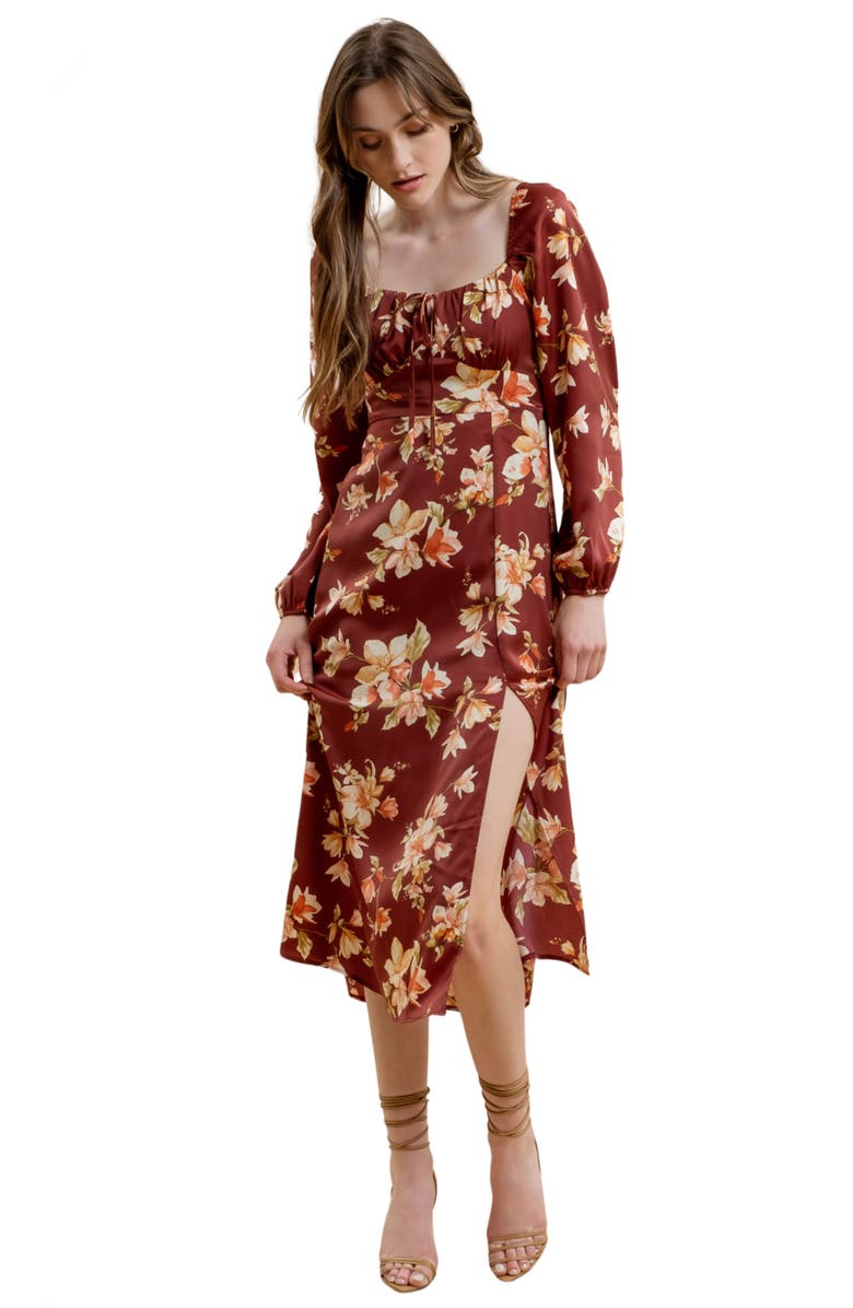 Blu Pepper Floral Long Sleeve Midi Dress, Alternate, color, Burgundy Multi
