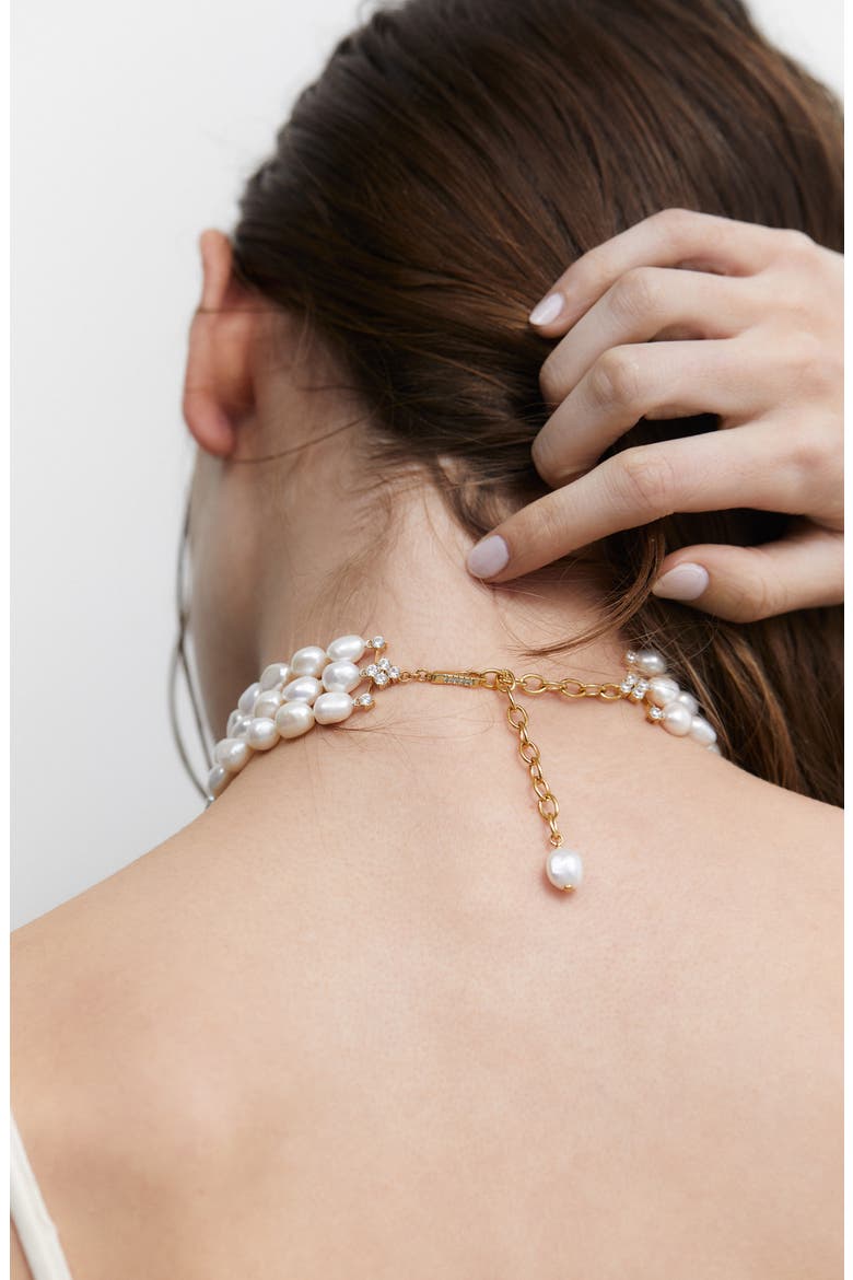 Madrid Triple Strand Cultured Pearl Choker Necklace, Alternate, color, RHODIUM