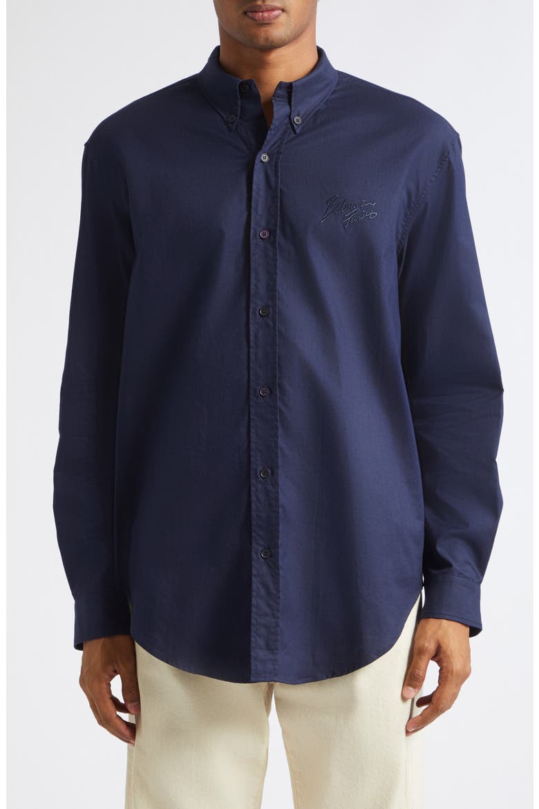 Cotton Jacquard Button-Up Shirt, Main, color, 6UB MARINE