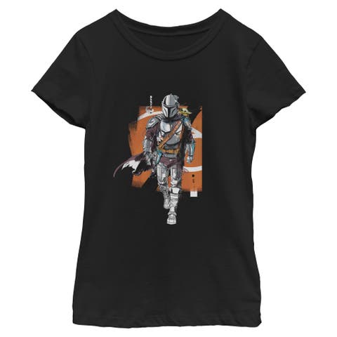 Girl's Star Wars The Mandalorian and Grogu Artistic Mando And The Child Pose  Graphic T-Shirt