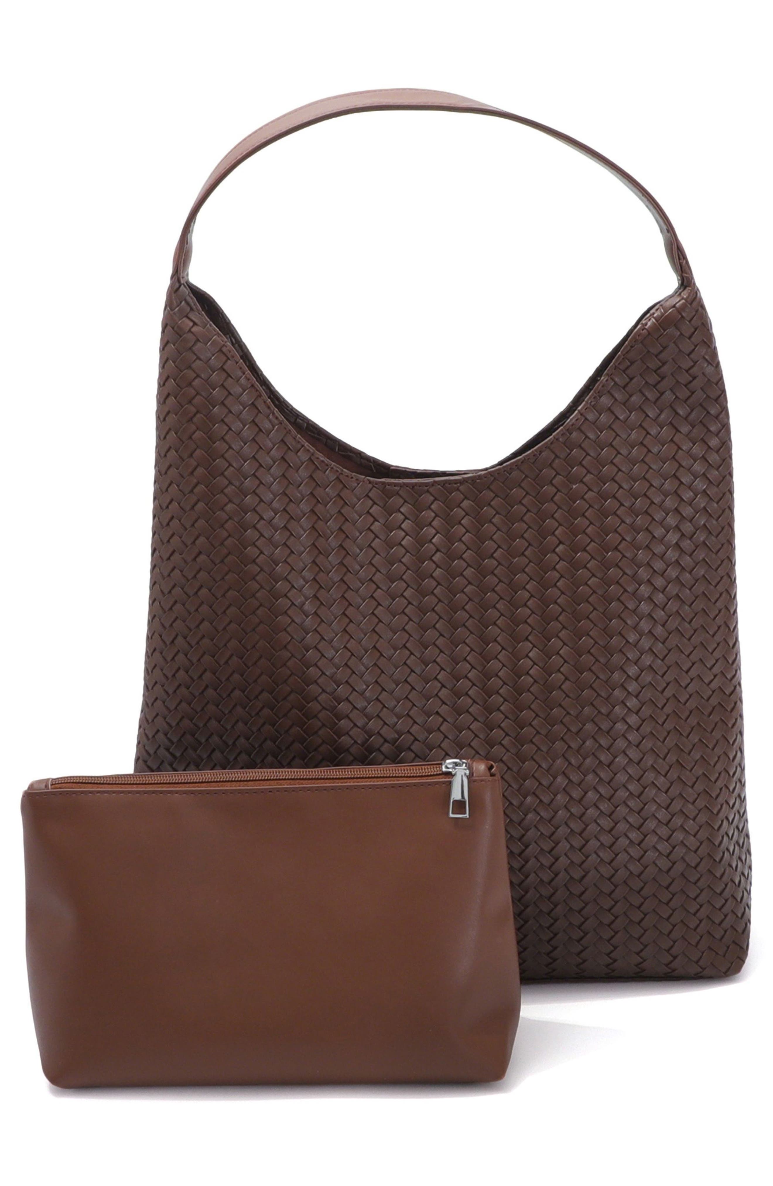 Adornia Texture Woven Shoulder Bag, Alternate, color, Brown