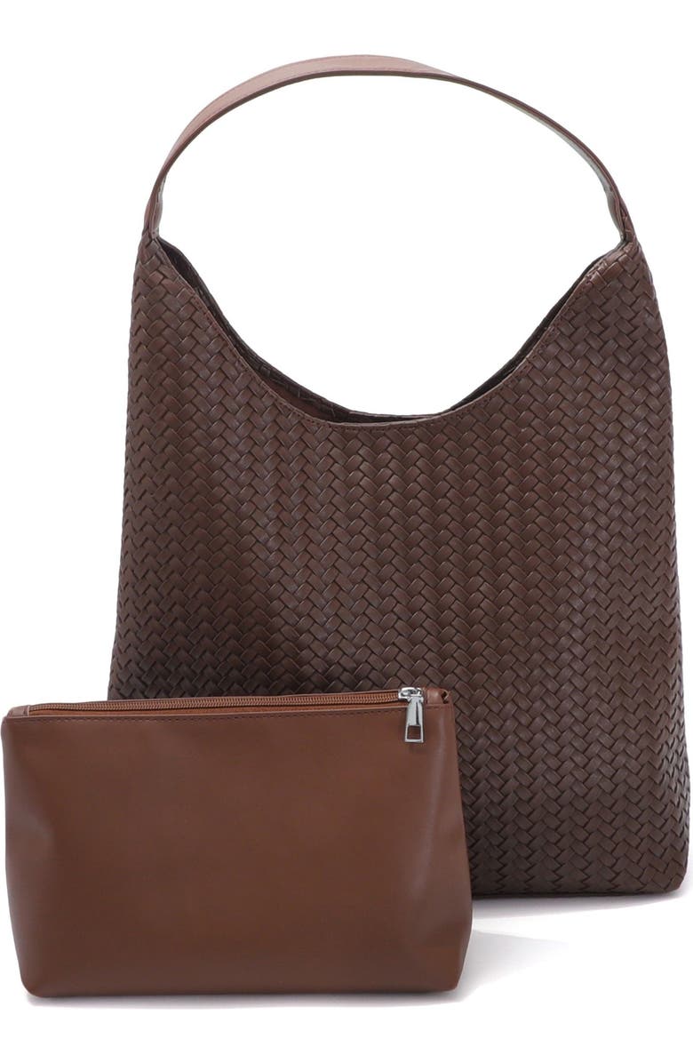 Adornia Texture Woven Shoulder Bag, Alternate, color, Brown