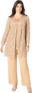 Roaman's Plus Size 3 Piece Allover Sequin Lace Jacket And Tank Pant Set