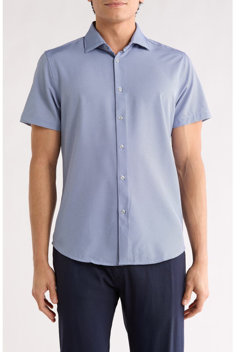 Dressy Tech Short Sleeve Button-Up Shirt, Main, color, LIGHT BLUE