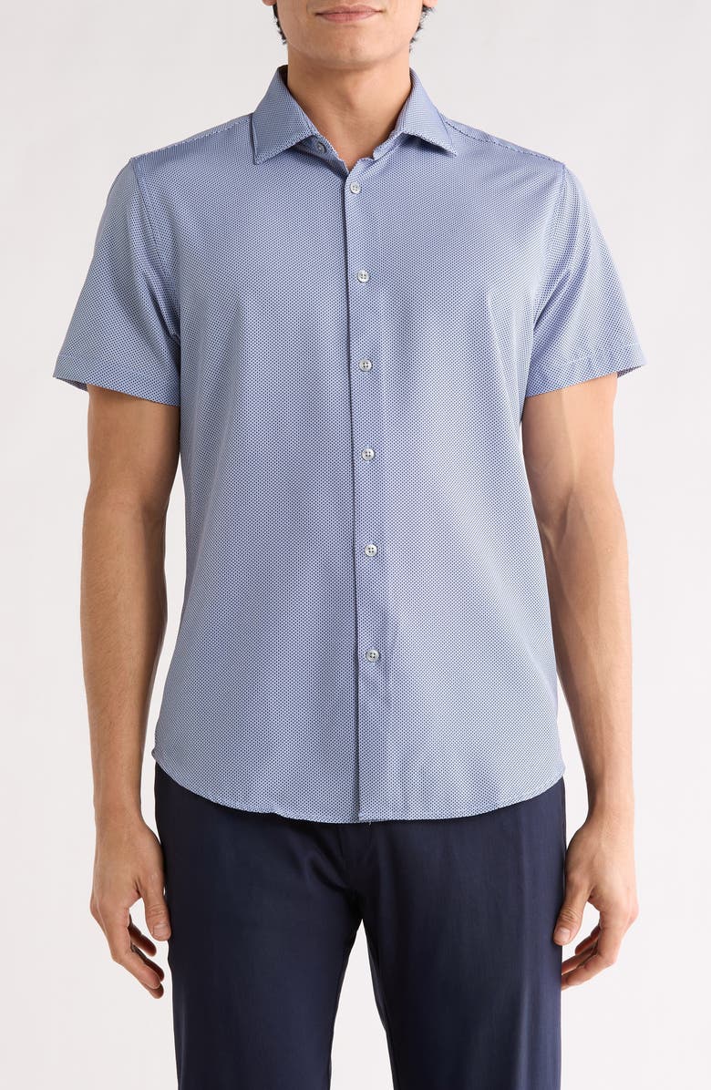 DENIM AND FLOWER Dressy Tech Short Sleeve Button-Up Shirt, Main, color, Light Blue