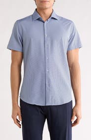 DENIM AND FLOWER Dressy Tech Short Sleeve Button-Up Shirt