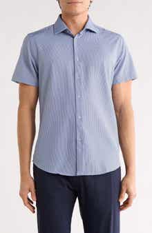 DENIM AND FLOWER Dressy Tech Short Sleeve Button-Up Shirt