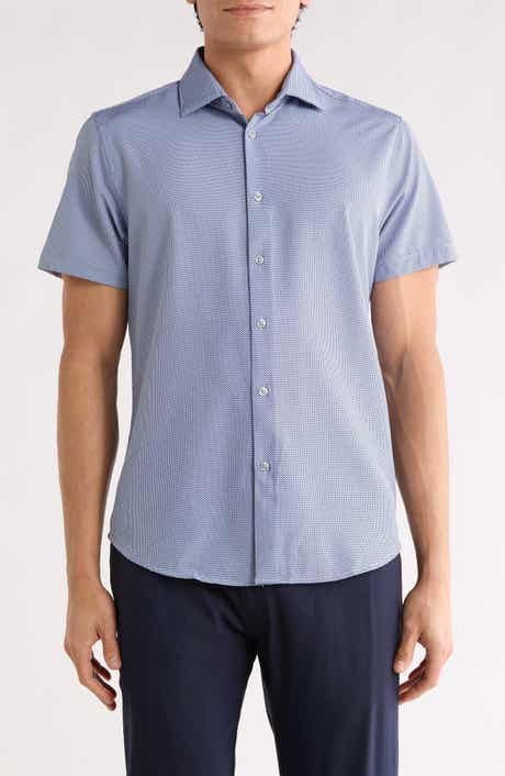 DENIM AND FLOWER Dressy Tech Short Sleeve Button-Up Shirt