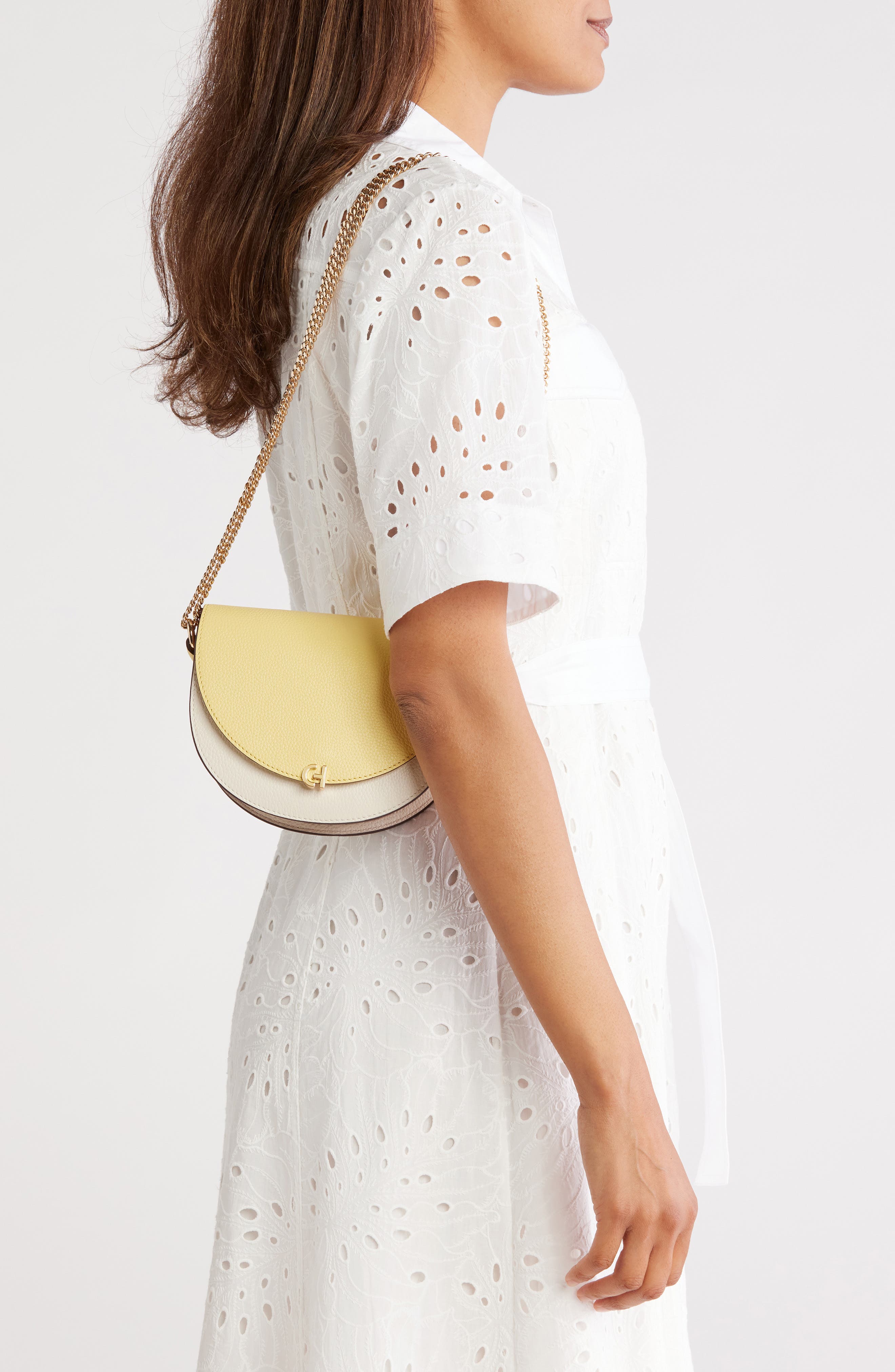 Cole Haan Evie Chain Leather Saddle Bag, Alternate, color, 