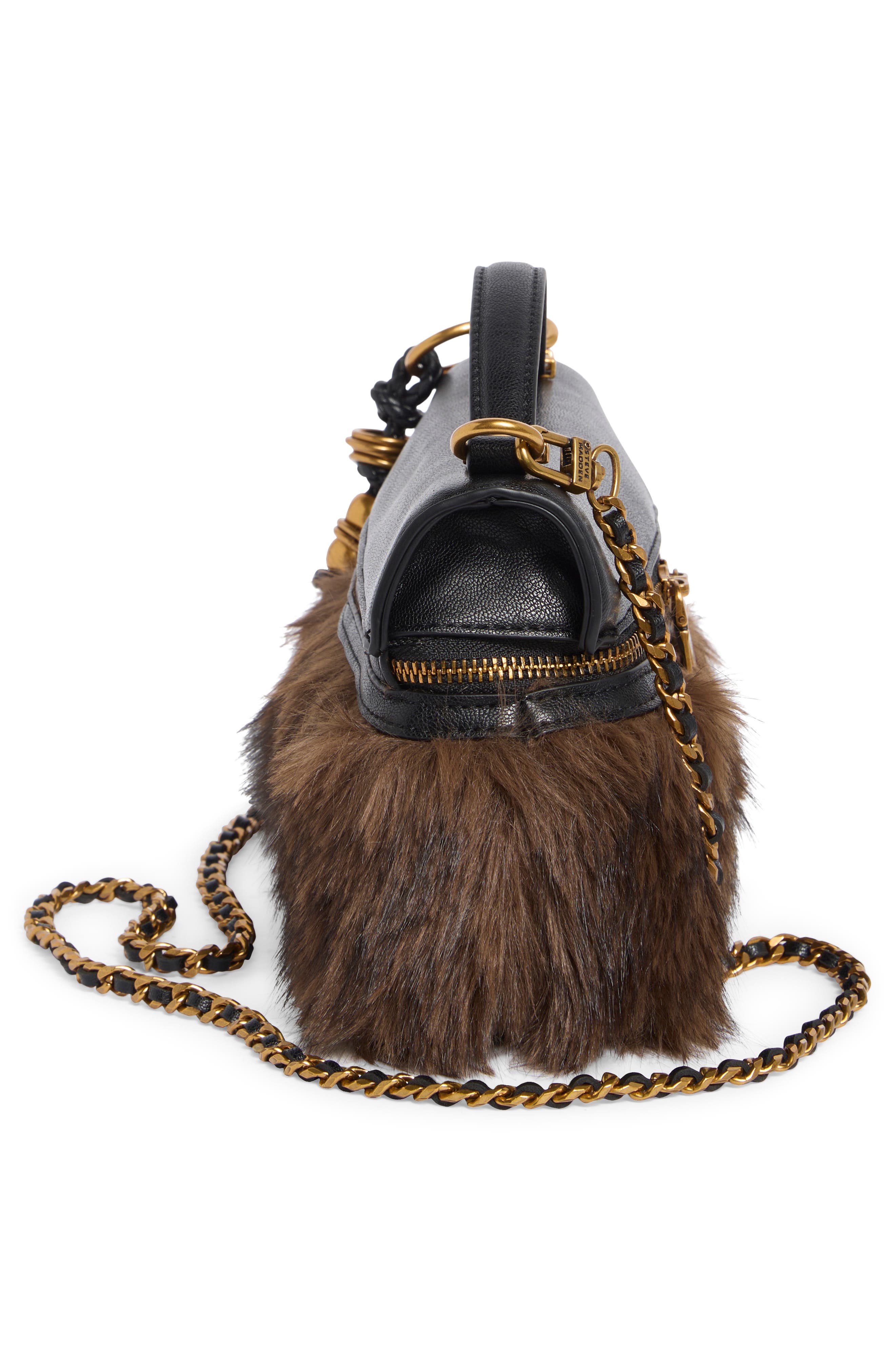 Bedie Faux Leather & Faux Fur Crossbody Bag, Alternate, color, BLACK FUR