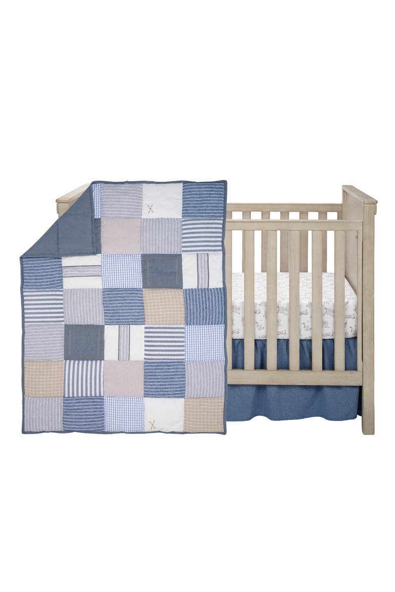 Blue Patchwork Bears 3-Piece Nursery Baby Crib Bedding Set, Main, color, Blue
