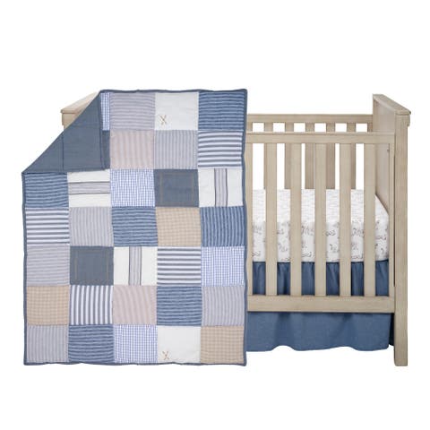 Blue Patchwork Bears 3-Piece Nursery Baby Crib Bedding Set