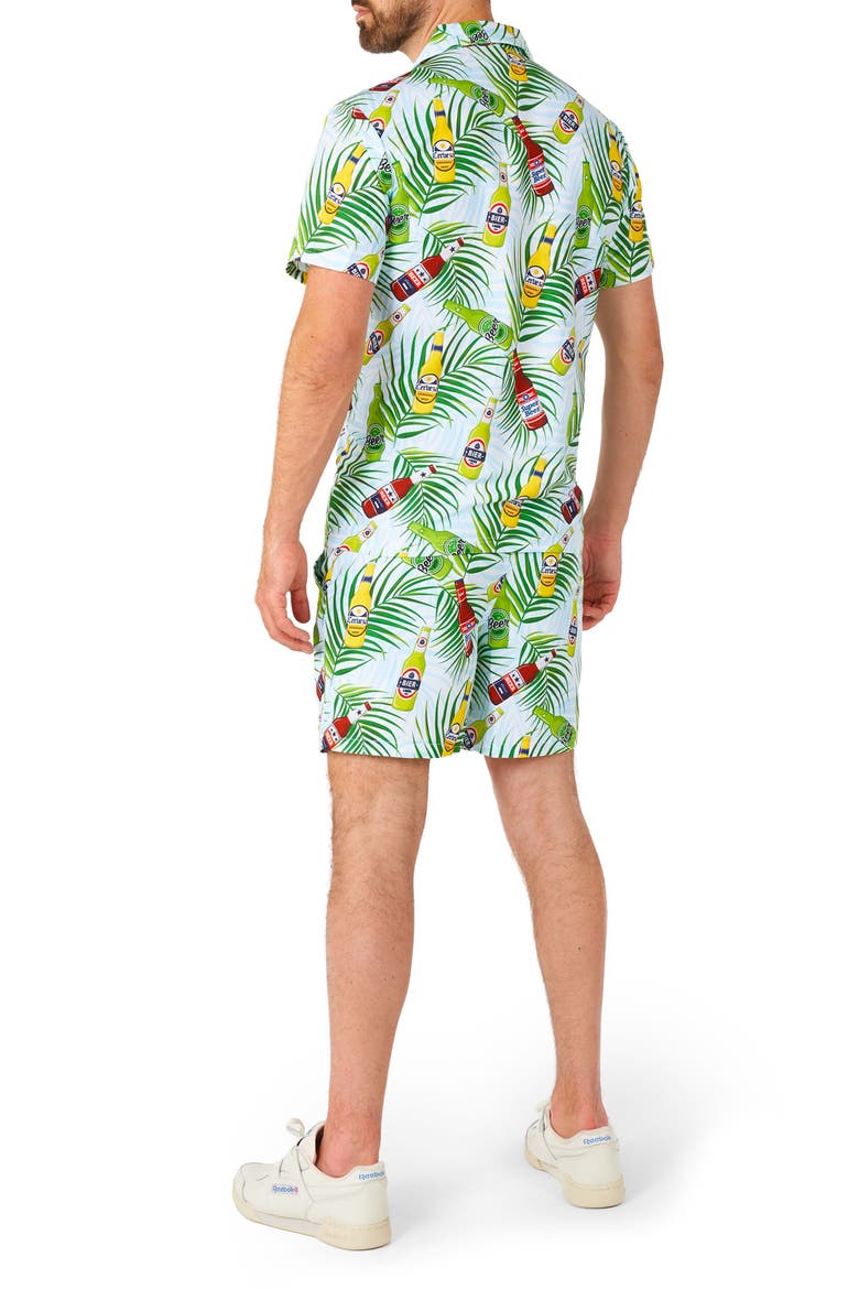 Tropical Beers Button-Up Shirt & Drawstring Shorts Set, Alternate, color, BLUE