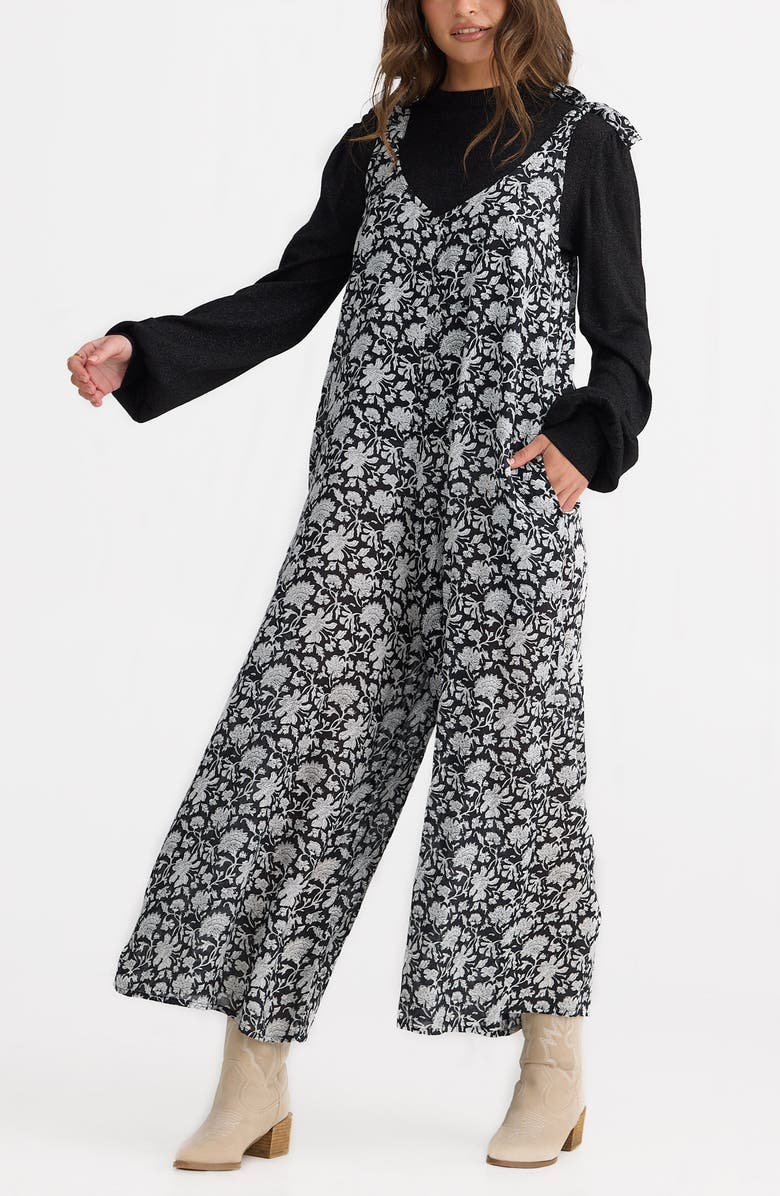 Talisman the Label Temple Print Wide Leg Jumpsuit, Alternate, color, Black Moon River