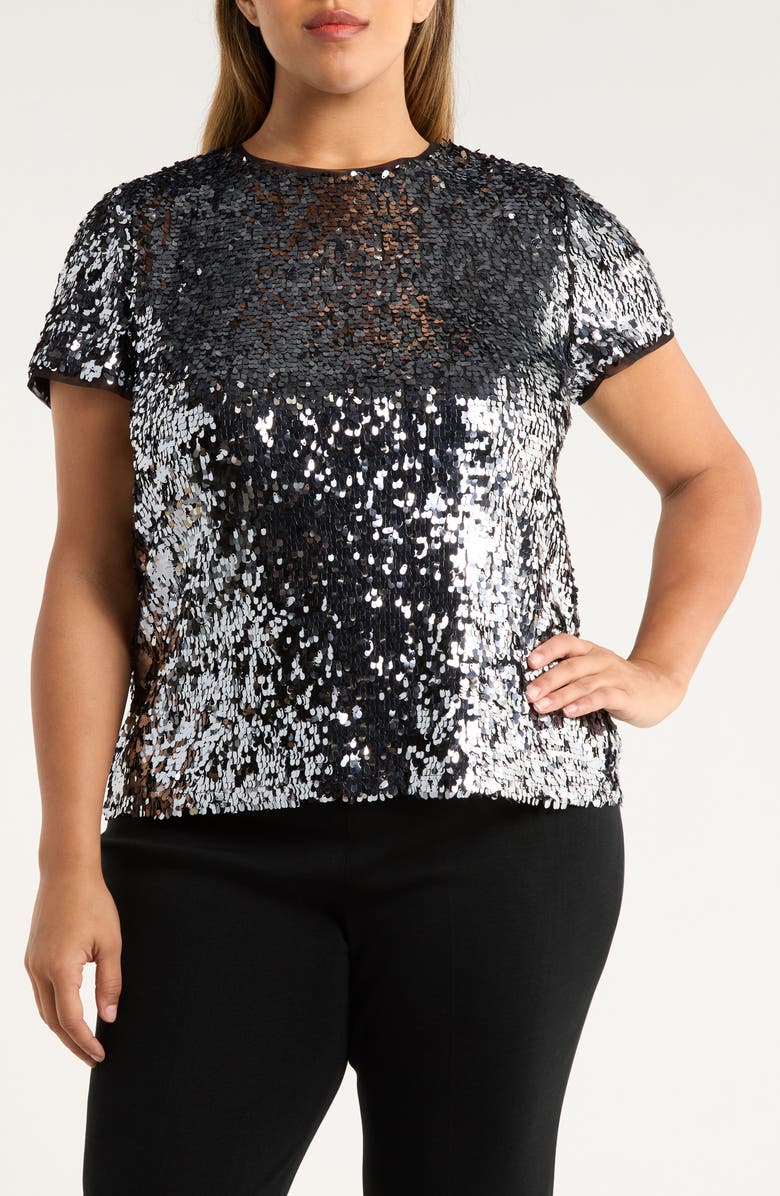 Anne Klein Paillette Top, Main, color, Gunmetal/ Anne Black