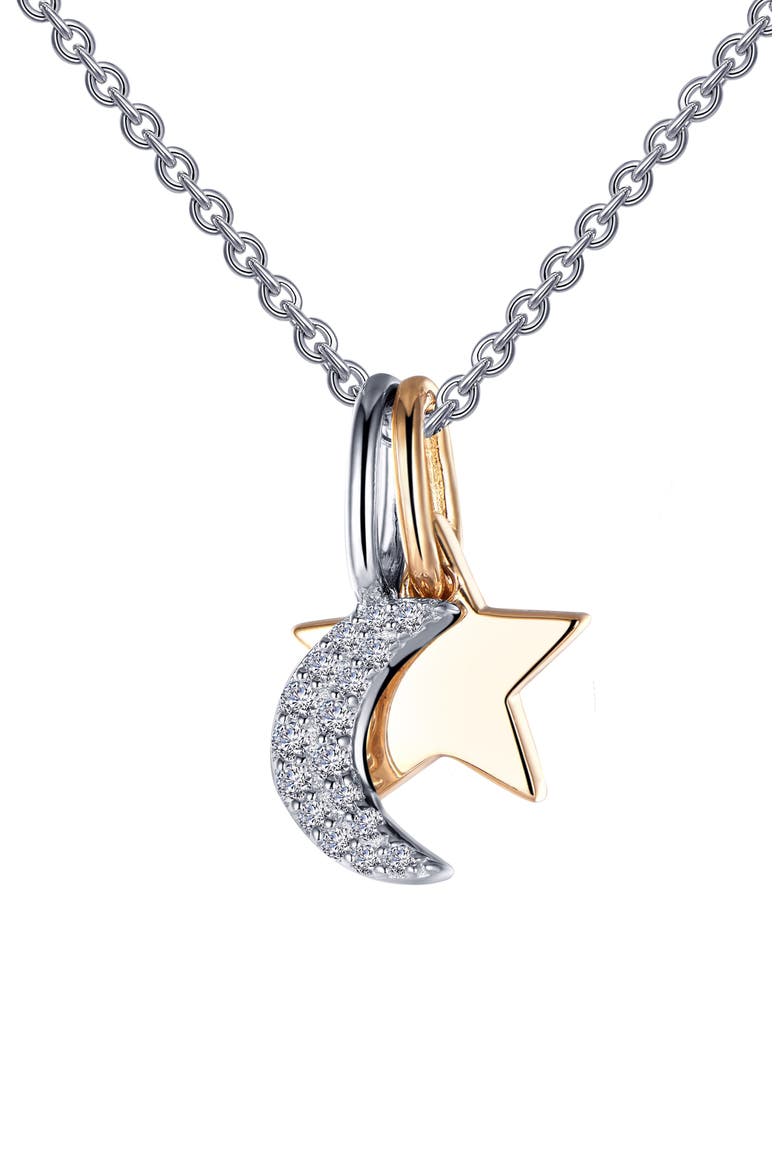 Star & Moon Pendant Necklace, Main, color, CLEAR/ SILVER/ GOLD