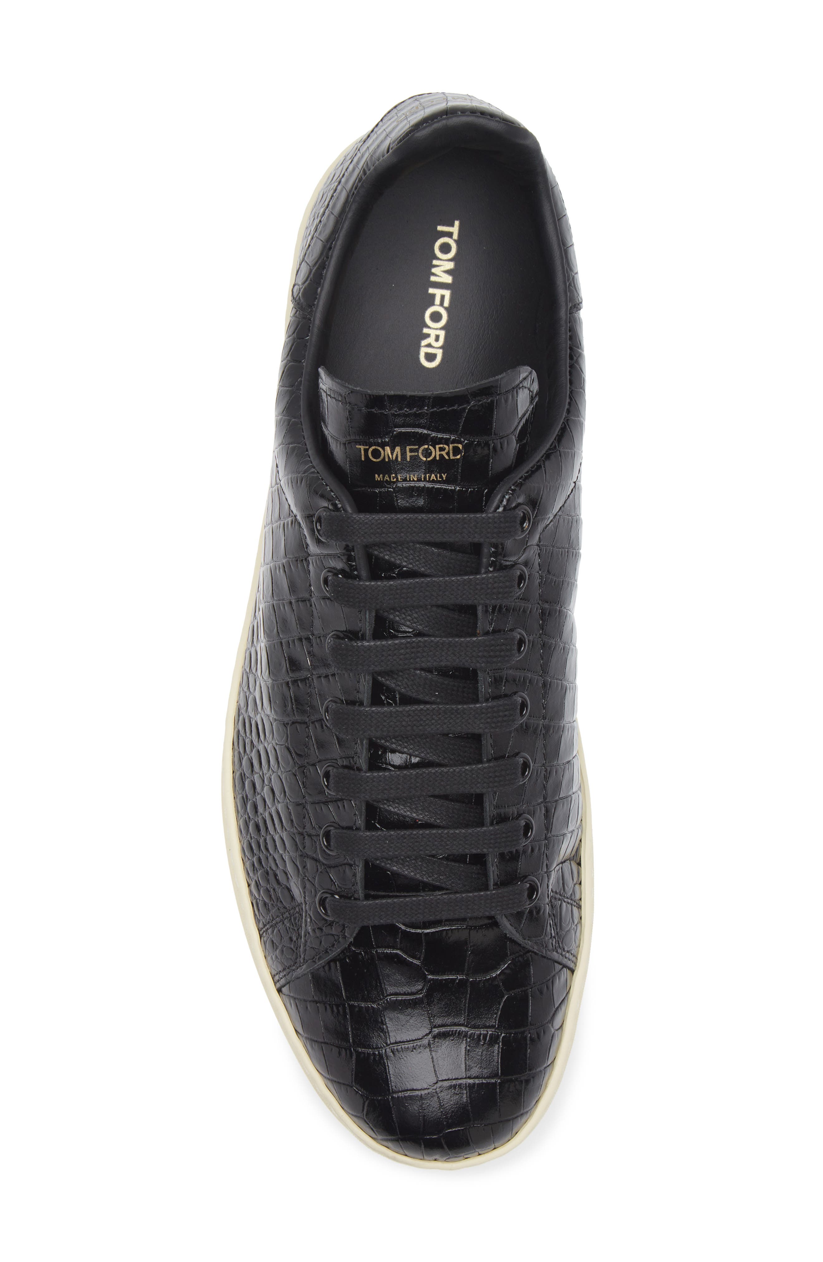 TOM FORD Croc Embossed Low Top Sneaker, Alternate, color, 3Nw02 Black/ Cream