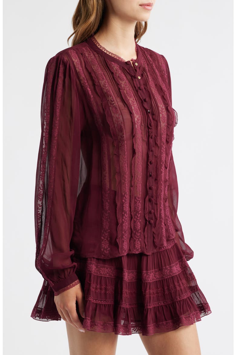 Alvynne Lace & Ruffle Detail Button-Up Shirt, Alternate, color, OXBLOOD