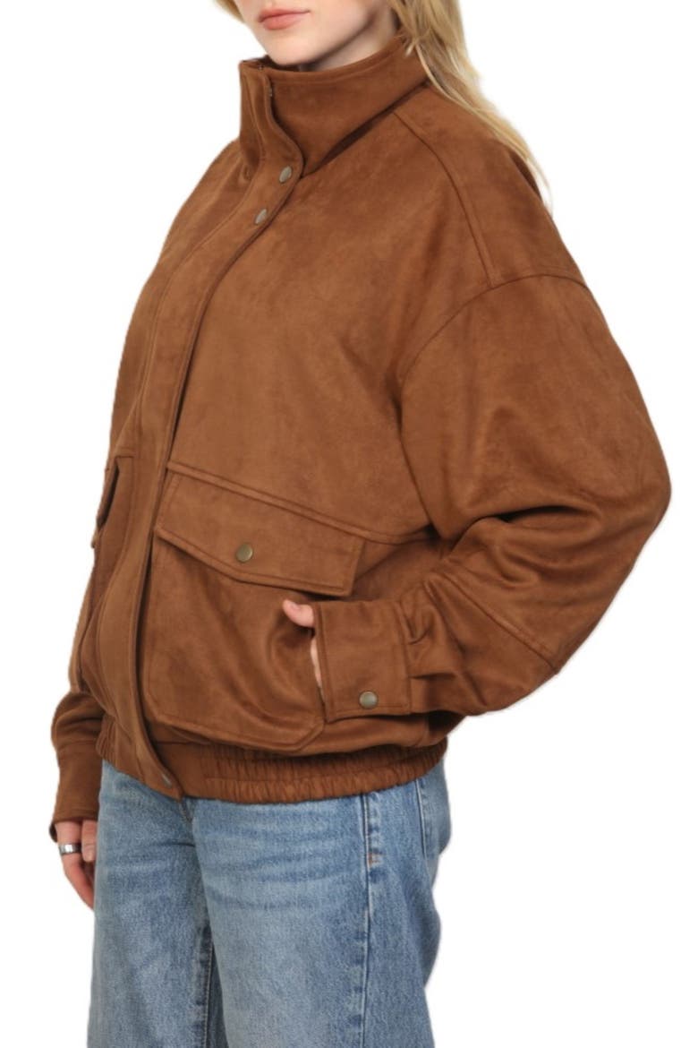 Faux Suede Funnel Neck Jacket, Alternate, color, COGNAC