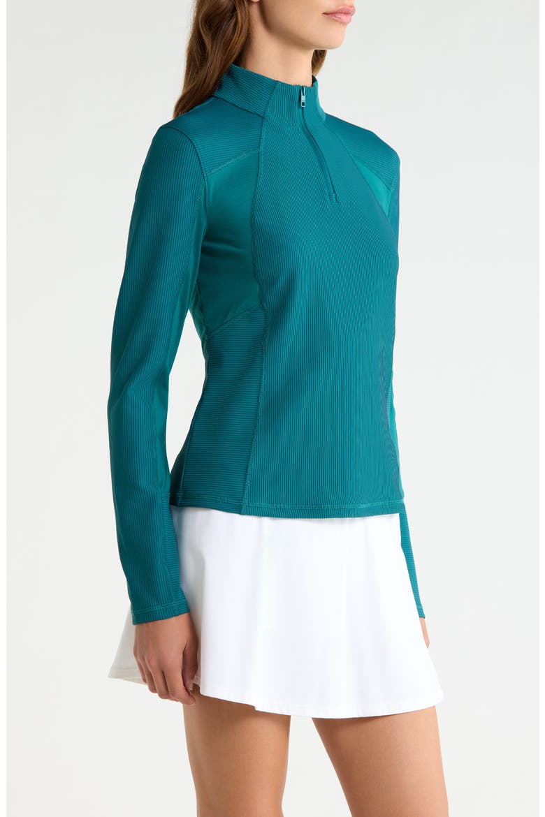 Two-Tone Rib Quarter Zip Performance Top, Alternate, color, MARINE TEAL